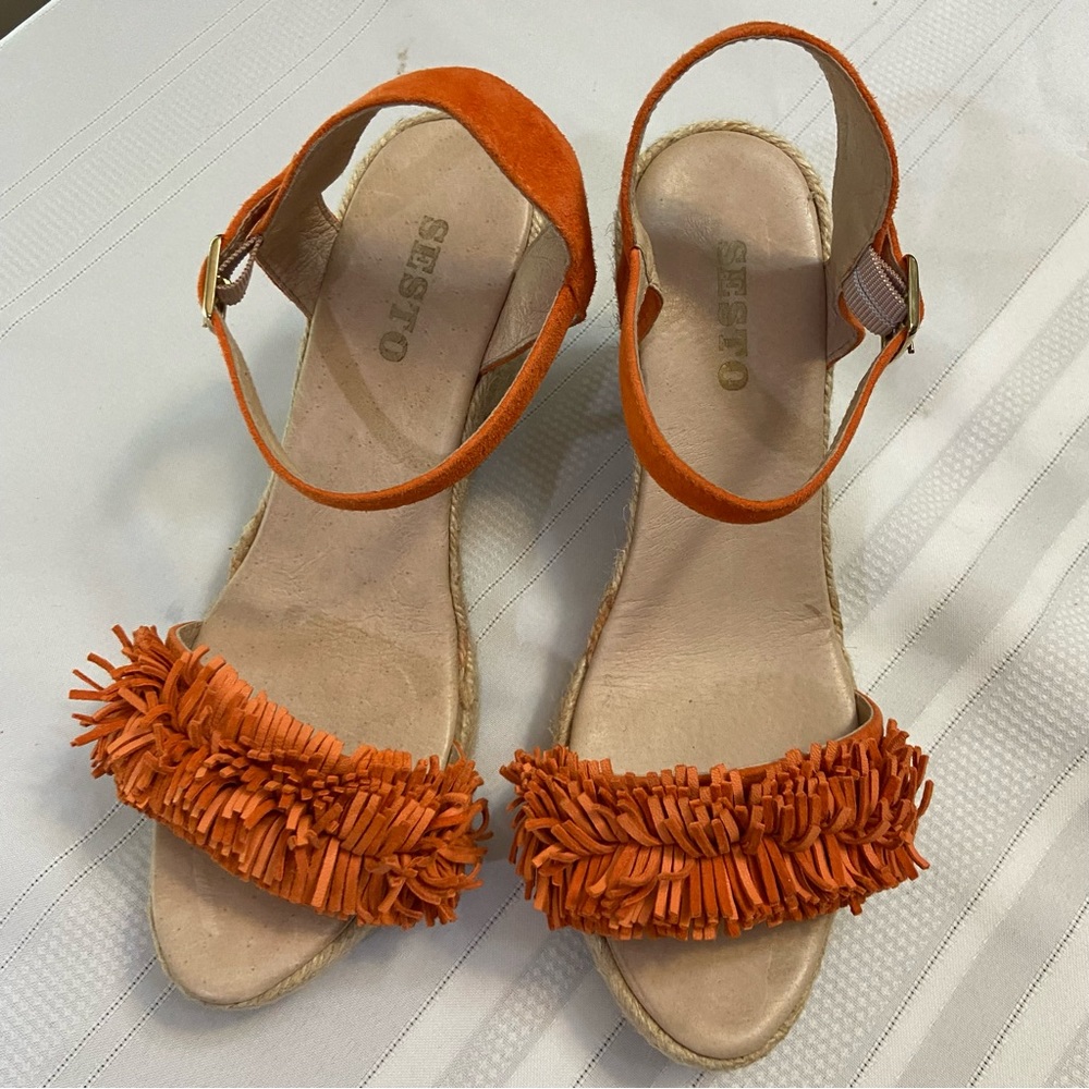 Sesto Meucci 8476 Womens Espadrille Wedge Sandals & Leather Fringe size 9.5